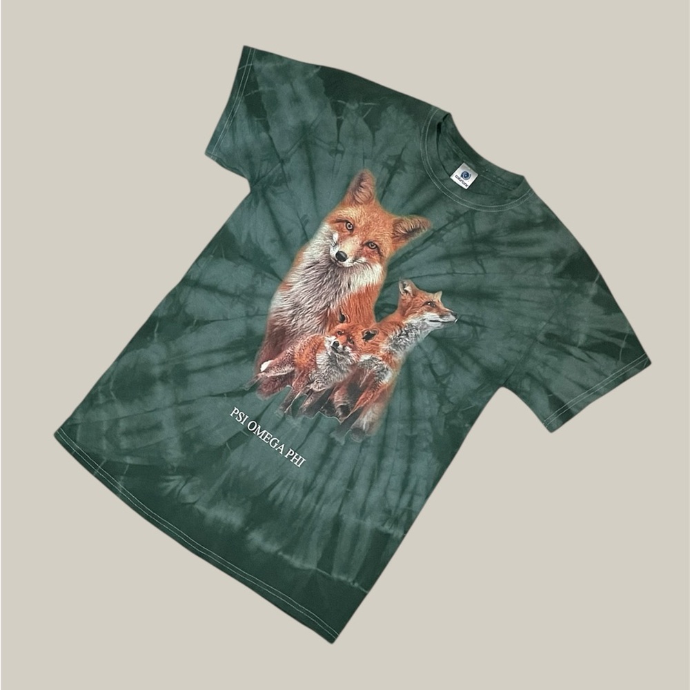 Y2K Colortone foxes green tie dye short sleeve tee - Picture 7 of 12